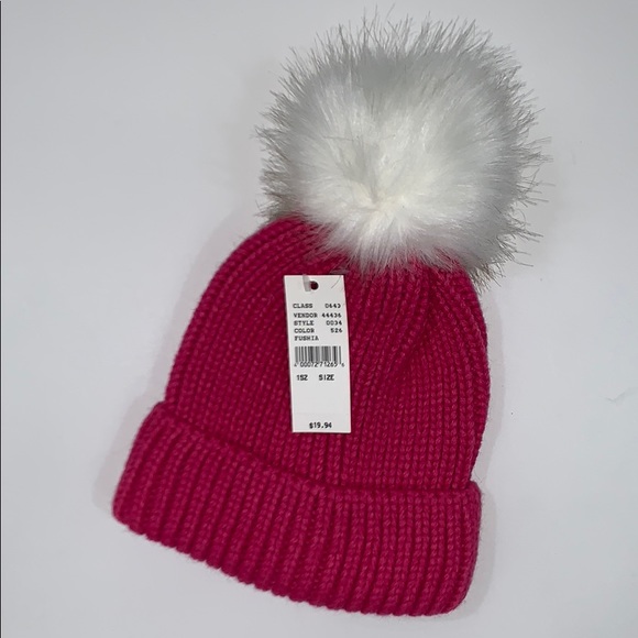 La Hearts Accessories - Fuchsia hat with white fur ball 20